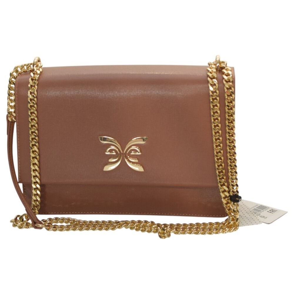 NWT Ungaro Caramel brown leather with gold tone chain shoulder or crossbody bag